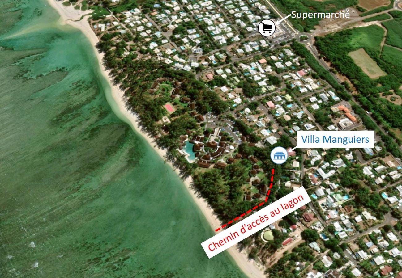 Vue aérienne de la villa Manguiers et du lagon de la saline les bains